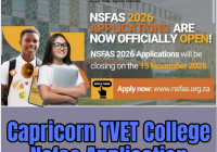 Capricorn TVET College Nsfas Application 2026/2027